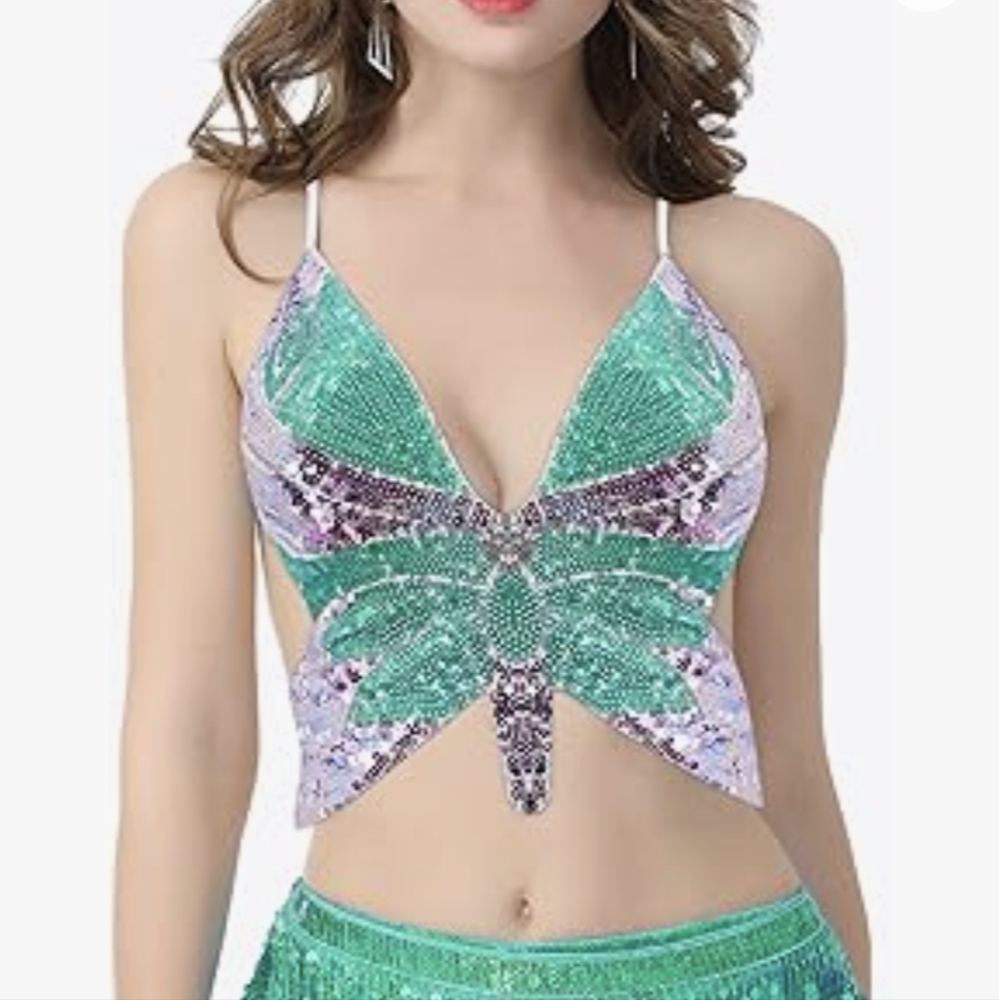 Sequin glitter butterfly top